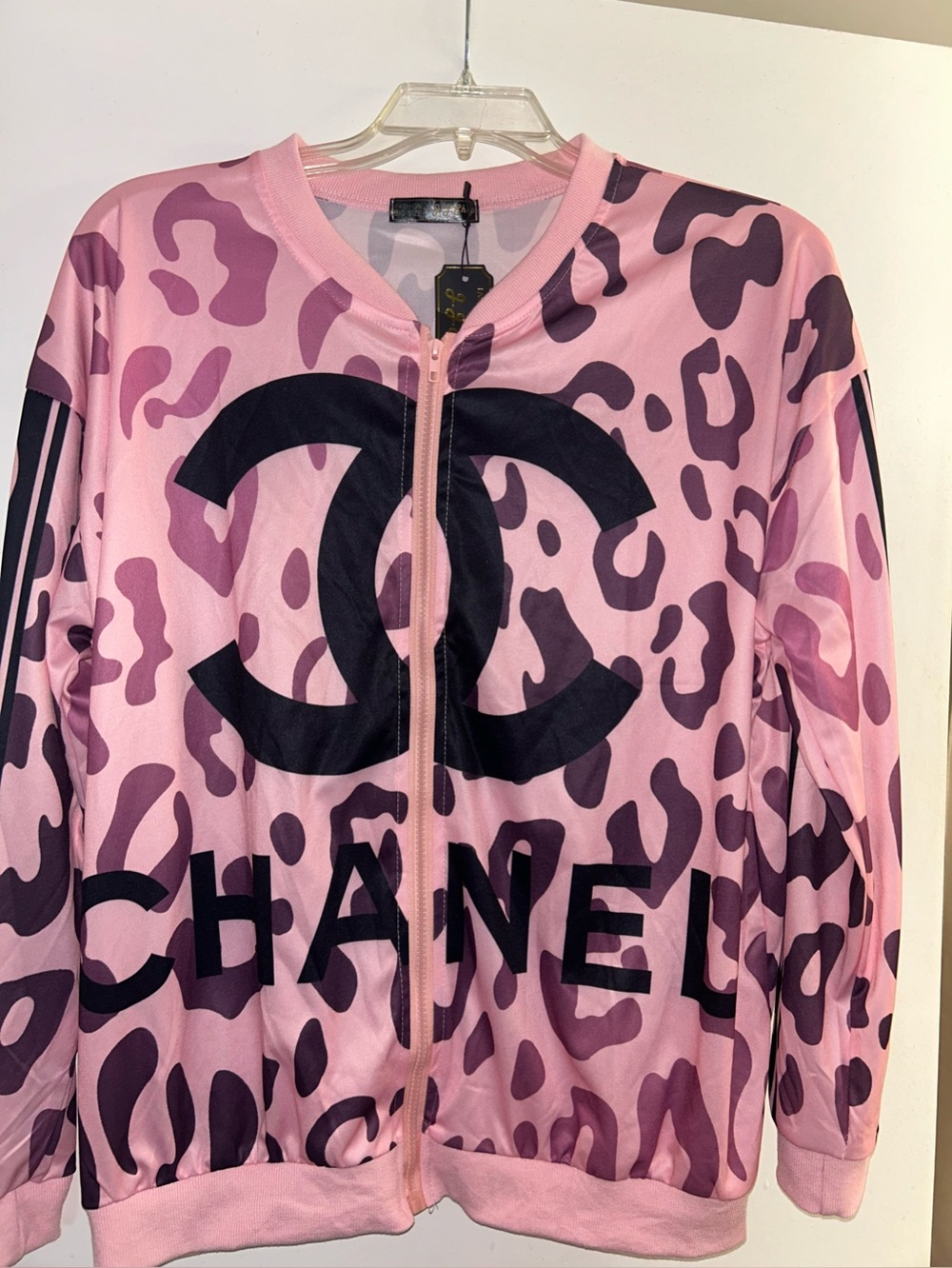 Inspired CHANEL Pink and Black Leopard-Print Zip Jacket
